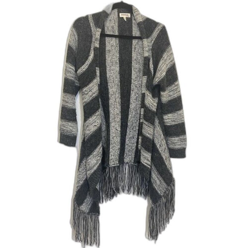 Monteau - Striped Fringe Wrap Open Boho Cardigan - size MEDIUM